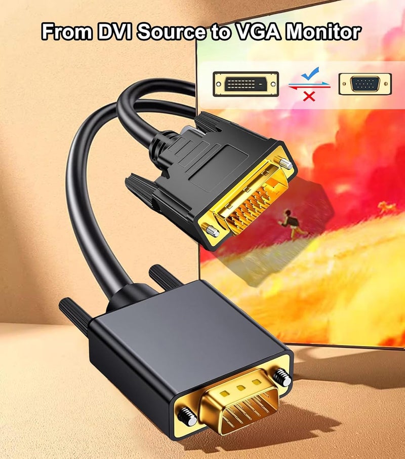 AKWOR كابل محول DVI إلى VGA بطول 6 أقدام، DVI-D 24+1 إلى كابل VGA ذكر إلى ذكر مع واجهات مطلية بالذهب لشاشة الكمبيوتر، وحدة المعالجة المركزية، اللابتوب، بطاقة الرسوميات إلى HDTV، الشاشة، شاشة العرض، البروجيكتور (5) - Image 2